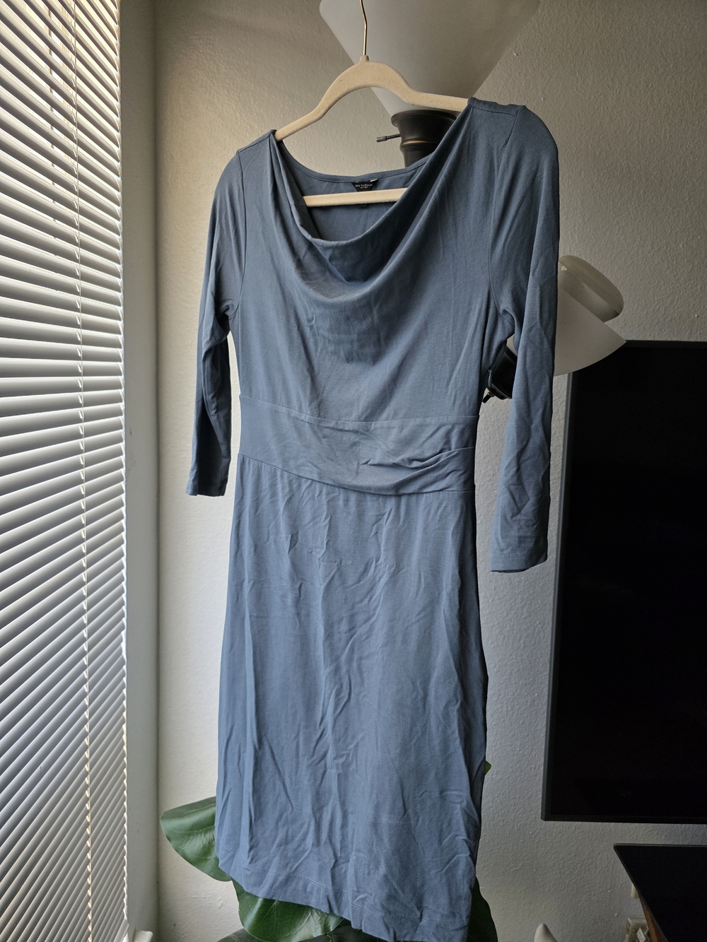 Ann Taylor Dusty Gray Cowl Neck 3/4 Sleeve Sheath Dress